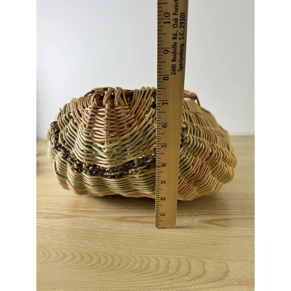 Hand Woven Rattan Wicker Seashell Basket Sculptural Boho Coastal Decor 12